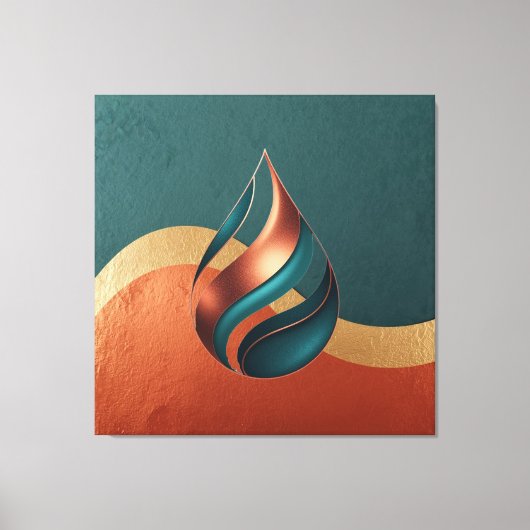 Modern Teardrop Wave Teal Copper Gold Canvas Afdruk (Voorkant)