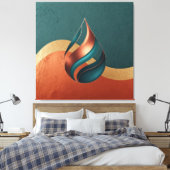 Modern Teardrop Wave Teal Copper Gold Canvas Afdruk (Insitu (Slaapkamer))