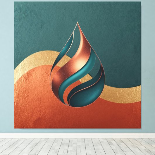 Modern Teardrop Wave Teal Copper Gold Canvas Afdruk (Insitu (Houten vloer))