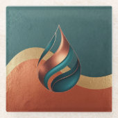 Modern Teardrop Wave Teal Copper Gold Glazen Onderzetter (Voorkant)