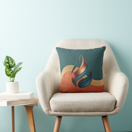 Modern Teardrop Wave Teal Copper Gold Kussen (Stoel)