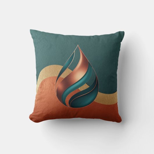Modern Teardrop Wave Teal Copper Gold Kussen (Voorkant)