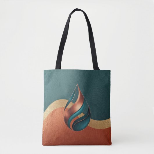 Modern Teardrop Wave Teal Copper Gold Tote Bag (Voorkant)