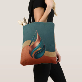 Modern Teardrop Wave Teal Copper Gold Tote Bag