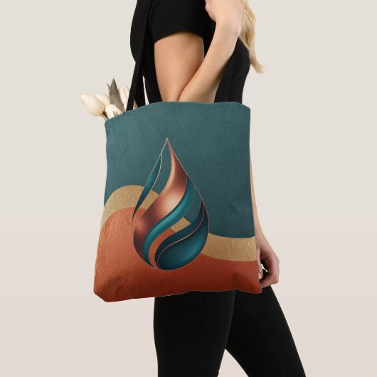 Modern Teardrop Wave Teal Copper Gold Tote Bag (Dichtbij)