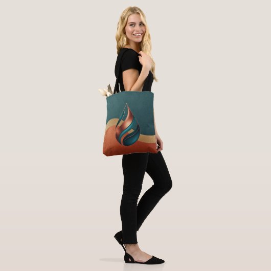Modern Teardrop Wave Teal Copper Gold Tote Bag (Op model)