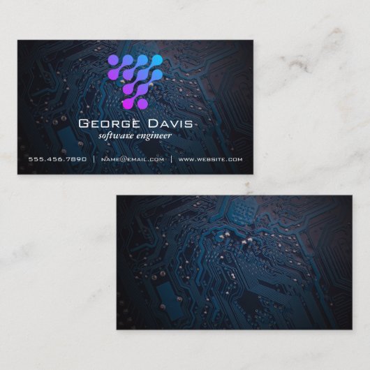 Modern Tech Logo Microchip Visitekaartje (Voorkant / Achterkant)