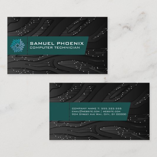 Modern Tech-logo | Technologie Achtergrond Visitekaartje (Voorkant / Achterkant)