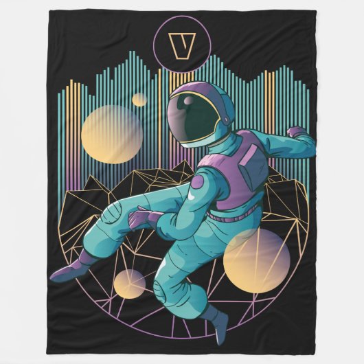 Modern Techno Astronaut Illustration Monogram Fleece Deken (Voorkant)