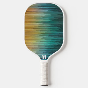 Modern Techno-scherm Blauw Groen Geel Monogram Pickleball Paddle
