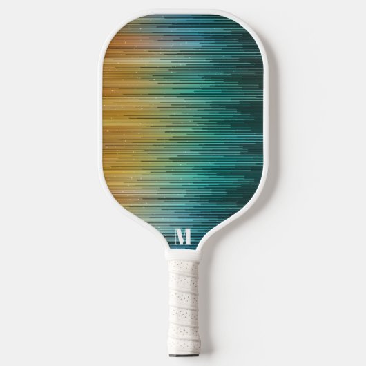 Modern Techno-scherm Blauw Groen Geel Monogram Pickleball Paddle (Voorkant)