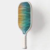 Modern Techno-scherm Blauw Groen Geel Monogram Pickleball Paddle (Links)
