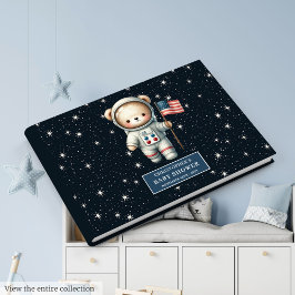 Modern Teddy Bear Astronaut Boy Baby shower Log Gastenboek