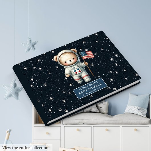 Modern Teddy Bear Astronaut Boy Baby shower Log Gastenboek