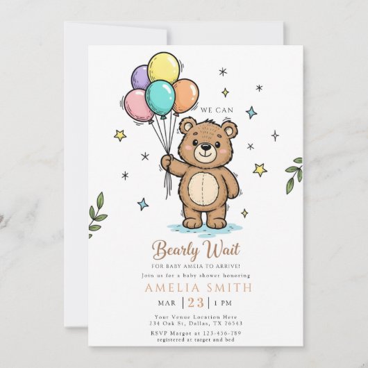 Modern Teddy bear Friendly baby shower Kaart (Voorkant)