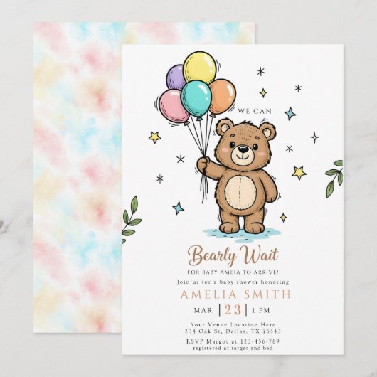 Modern Teddy bear Friendly baby shower Kaart (Voorkant / Achterkant)