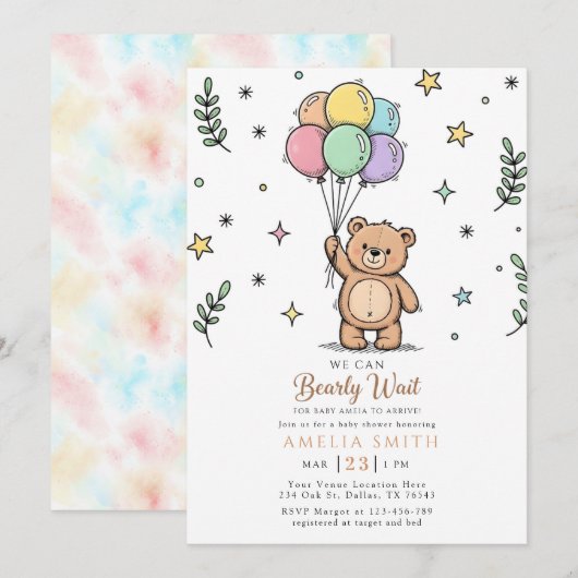 Modern Teddy bear Friendly baby shower Kaart (Voorkant / Achterkant)