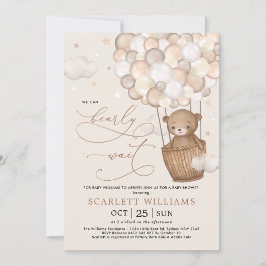 Modern Teddy Bear Hot Air Baby shower Kaart (Voorkant)