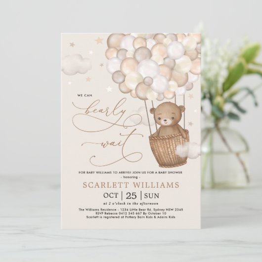 Modern Teddy Bear Hot Air Baby shower Kaart (Staand voorkant)