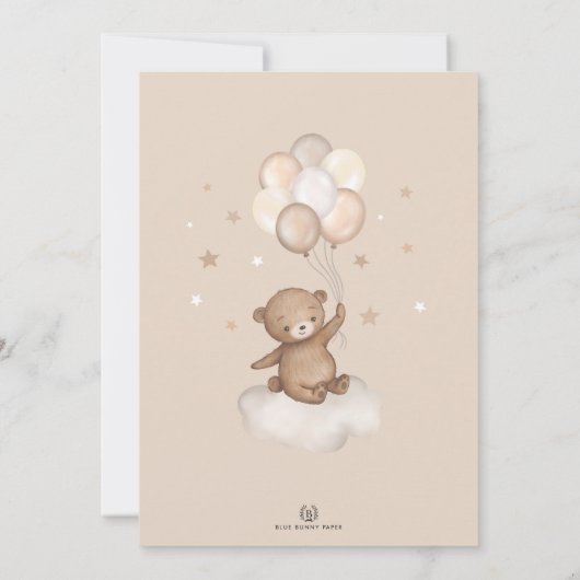 Modern Teddy Bear Hot Air Baby shower Kaart (Achterkant)