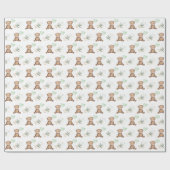 Modern Teddy Bear met ballon en Greenery Party Cadeaupapier (Vlak)