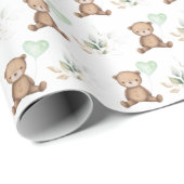 Modern Teddy Bear met ballon en Greenery Party Cadeaupapier (Rol Hoek)