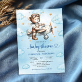 Modern Teddy Bear Pilot Blue Brown Boy Shower   Kaart