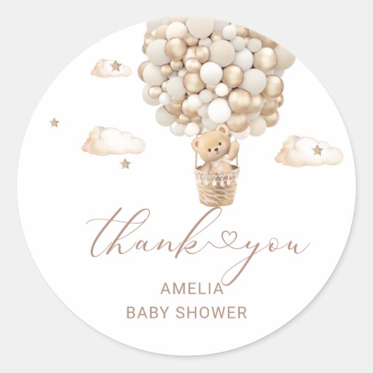 Modern Teddy Bear Waterverf Baby shower Ronde Sticker (Voorkant)