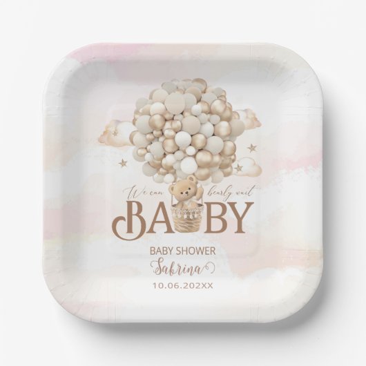 Modern Teddy Bear Waterverf baby showPaper Bord (Voorkant)