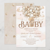 Modern teddybeer waterverf baby shower kaart (Voorkant / Achterkant)