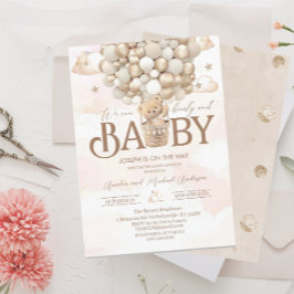 Modern teddybeer waterverf baby shower kaart