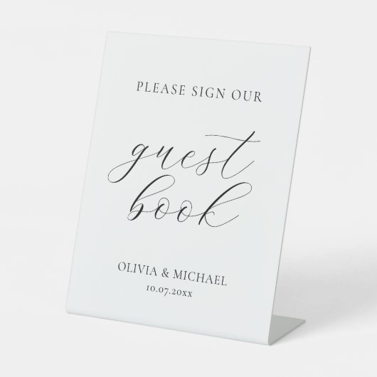 Modern Teken alstublieft onze gastenboek bruiloft Reclamebord Met Voetstuk (Voorkant)