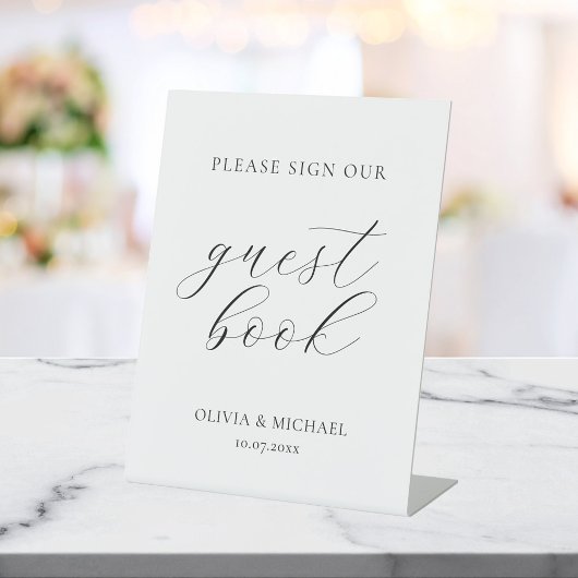 Modern Teken alstublieft onze gastenboek bruiloft Reclamebord Met Voetstuk