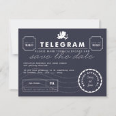 Modern Telegram Card Save the Date - Navy (Voorkant)