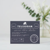 Modern Telegram Card Save the Date - Navy (Staand voorkant)