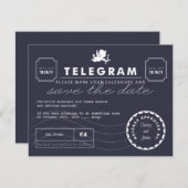 Modern Telegram Card Save the Date - Navy (Voorkant / Achterkant)