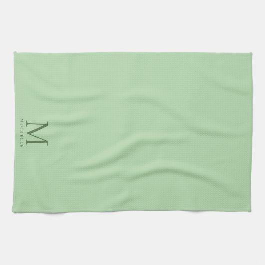 Modern Template Monogram Name Elegant Pale Green Theedoek (Horizontaal)