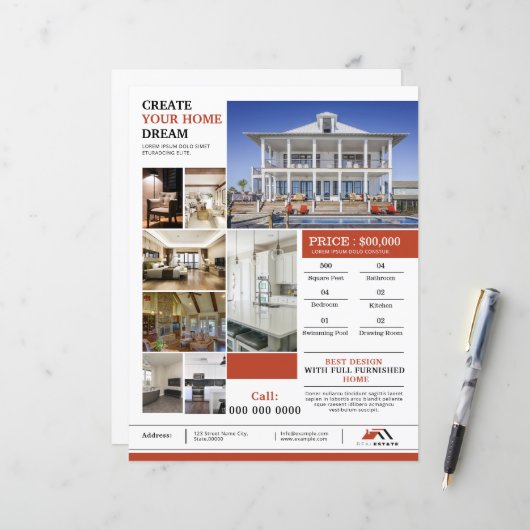 Modern template voor vastgoed flyers (Voorkant / Achterkant in situ)