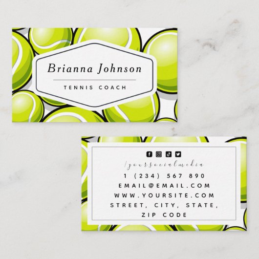Modern Tennis Coach Instructor Fun Ball Pattern Visitekaartje (Voorkant / Achterkant)
