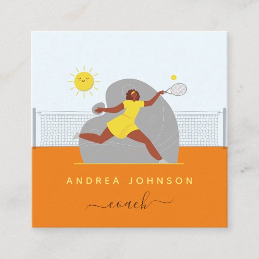 Modern Tennis Coach Vrouw Player Illustratie Vierkante Visitekaartje (Voorkant)