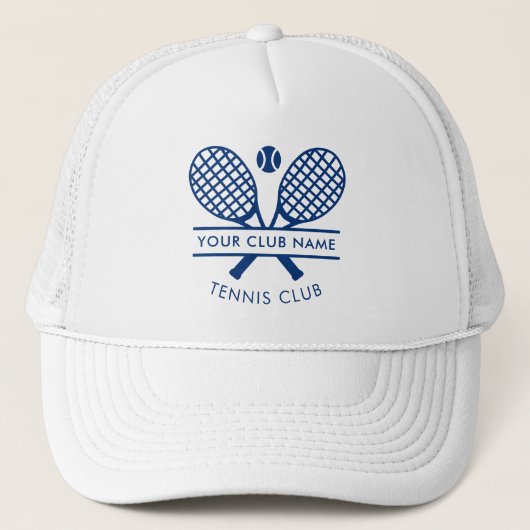 Modern Tennis Country Club Name Rackets Icons Blue Trucker Pet (Voorkant)