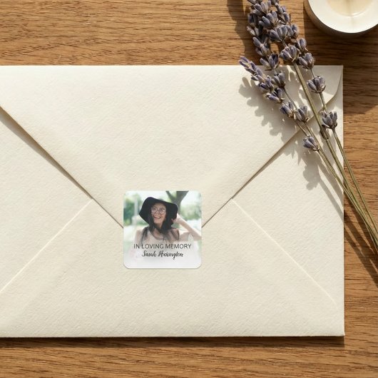 Modern ter nagedachtenis | Fotogedenkplaat Vierkante Sticker