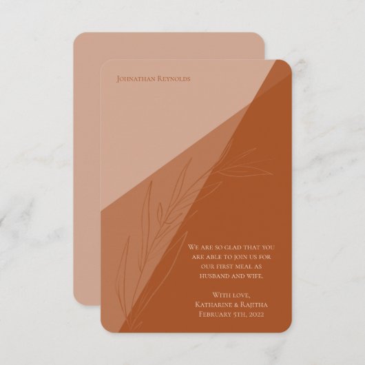 Modern Terra Cotta Leaf Wedding Place Card Save The Date (Voorkant / Achterkant)