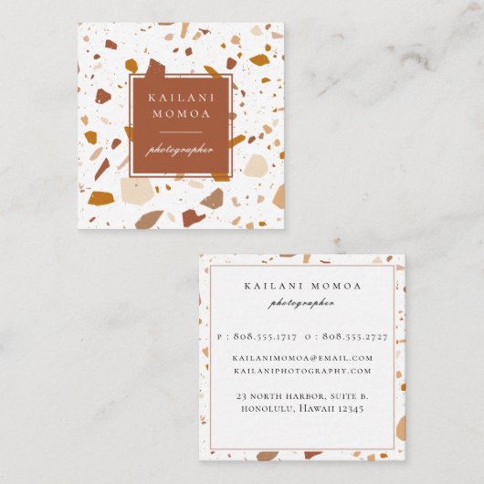 Modern Terra-cotta Terrazzo patroon Vierkante Visitekaartje (Voorkant / Achterkant)