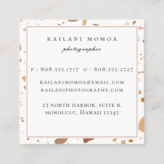 Modern Terra-cotta Terrazzo patroon Vierkante Visitekaartje (Achterkant)