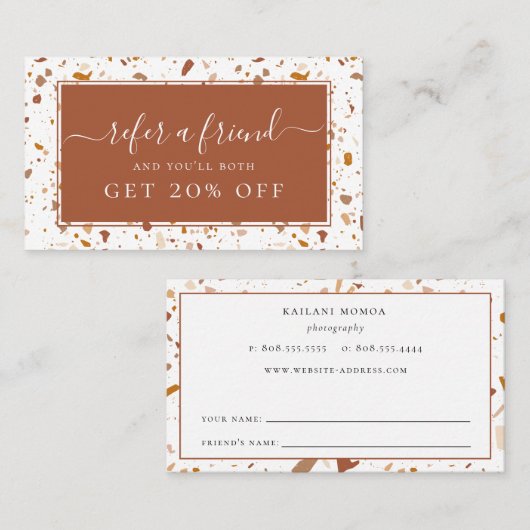 Modern Terra-cotta Terrazzo Pattern Referral Visitekaartje (Voorkant / Achterkant)