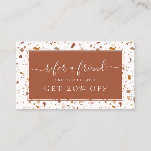 Modern Terra-cotta Terrazzo Pattern Referral Visitekaartje (Voorkant)