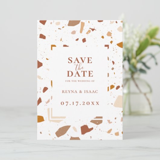 Modern Terra-cotta Terrazzo slaat de datum op Aankondiging (Staand voorkant)