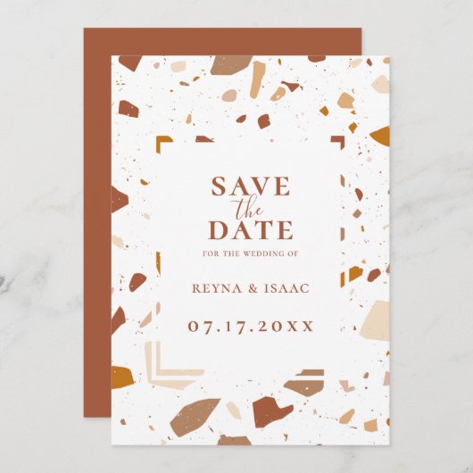 Modern Terra-cotta Terrazzo slaat de datum op Aankondiging (Voorkant / Achterkant)