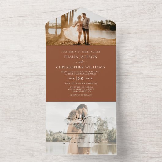 Modern Terracotta 2 Foto RSVP Wedding All In One Uitnodiging (Binnen)